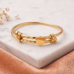 Kids Silver Heart Charm Adjustable Bracelet - 22k Gold