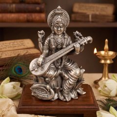 Divine 925 Silver Oxidised Goddess Saraswati Murti