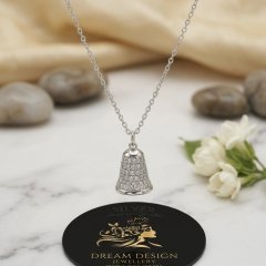 925 Sterling Silver Pavé Bell Pendant Chain