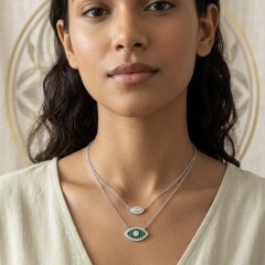 925 Sterling Silver Malachite Layered Evil Eye Chain
