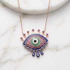 925 Sterling Silver Rose Gold Enamel Evil Eye Chain