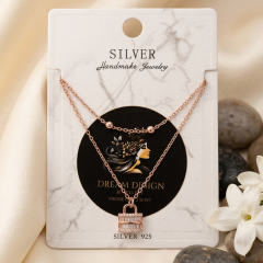 The Layered Lock & Bead Pendant Necklace in Rose Gold Polished 925 Silver