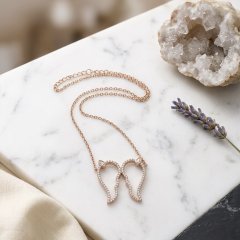 925 Sterling Silver Rose Gold Polished Angel Wings Necklace