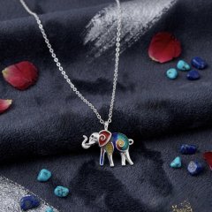 925 Sterling Silver Colorful Enamel Elephant Pendant Necklace