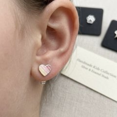 925 Sterling Silver Kids Pastel Striped Heart Stud Earrings