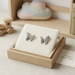 925 Sterling Silver Kids Filigree Butterfly Stud Earrings