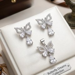 925 Sterling Silver Crystal Butterfly Dreams Pendant and Earrings Set
