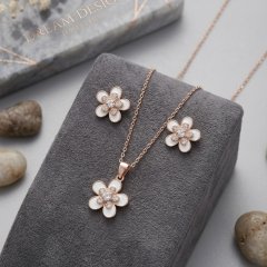 Blossom Elegance: Sterling Silver Flower Pendant, Chain & Earrings Set