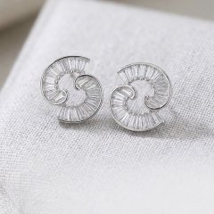Vortex Sparkle: Sterling Silver Baguette Swirl Stud Earrings