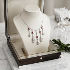 Vintage Glamour Ruby Red & Crystal Drop Fringe Necklace in Sterling Silver