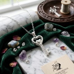 Key to My Heart Sterling Silver Pave Crystal Pendant Necklace