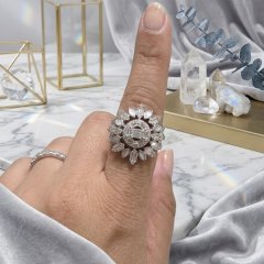 Empress Sunburst Baguette and Crystal Statement Ring in Sterling Silver