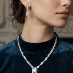 Radiant 925 Silver Halo Necklace & Earring Set