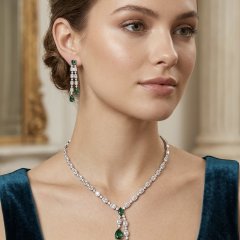 Exquisite 925 Silver Emerald Green Drop Set