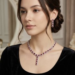 Radiant 925 Silver Ruby Red Oval Halo Set