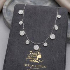 Delicate 925 Silver Pavé Disc Charm Necklace