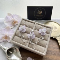 Ethereal 925 Silver Lilac Floral Pendant & Earring Set