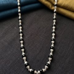 The Modern Black Tulsi & Silver Statement Mala