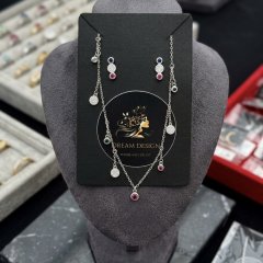 925 Silver Multi-Stone Charm Necklace & Earring Set
