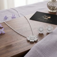 925 Silver Crystal Blossom Necklace & Earring Set