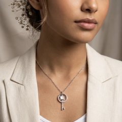 925 Silver Pave Star Key Pendant Necklace