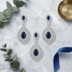 925 Silver Royal Blue Teardrop Pendant & Earring Set
