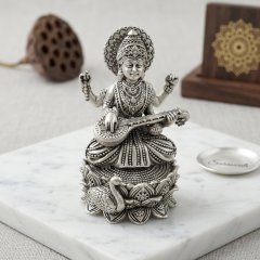 925 Silver Antique-Finish Goddess Saraswati Murti