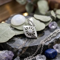 925 Silver Kids Sparkling Sunburst Evil Eye Pendant