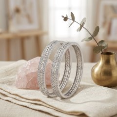 Geometric Pavé Silver Bangles
