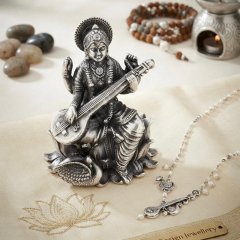 Divine Grace: Handcrafted 925 Sterling Silver Saraswati Murti