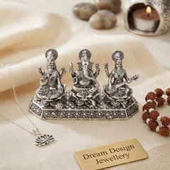 Ultimate Blessings: Handcrafted 925 Sterling Silver Laxmi Ganesha Saraswati Murti Set
