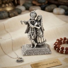 Divine Elegance in Pure Silver: 925 Sterling Silver Radha Krishna Murti