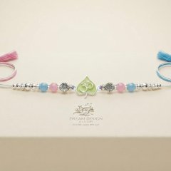 Sacred Serenity: 925 Sterling Silver Peepal Leaf Om Enamel Rakhi