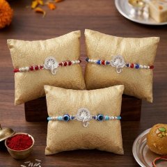 Sacred Prosperity: 925 Sterling Silver Ganesha Aura Stone-Encrusted Rakhi