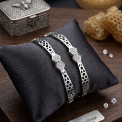 The Honeycomb Elegance Pavé Silver Bangles