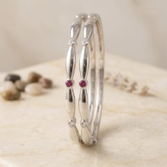 The Ruby Accent Station Silver Bangles