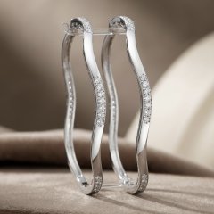 The Sculpted Wave Pavé Silver Bangles