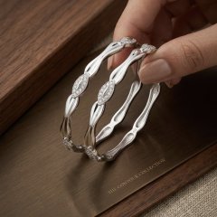 Marquise Station Pavé Silver Bangles