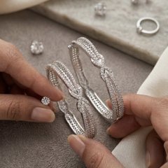 The Filigree Bow Pavé Silver Bangles