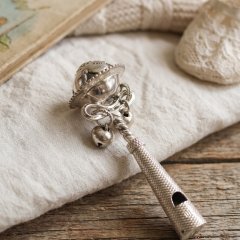 Pure Silver Filigree Cut-Out Baby Rattle with Dangling Bells (Jhunjhuna)
