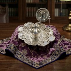 Royal Peacock Silver Kumkum Box on Floral Base