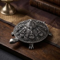 Antique 925 Silver Oxidised Ashtalaxmi Turtle with Shree Yantra