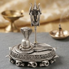 Divine 925 Silver Oxidised Shivling with Naag & Trishul