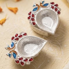 Exquisite Handcrafted Peacock Motif Silver Diyas